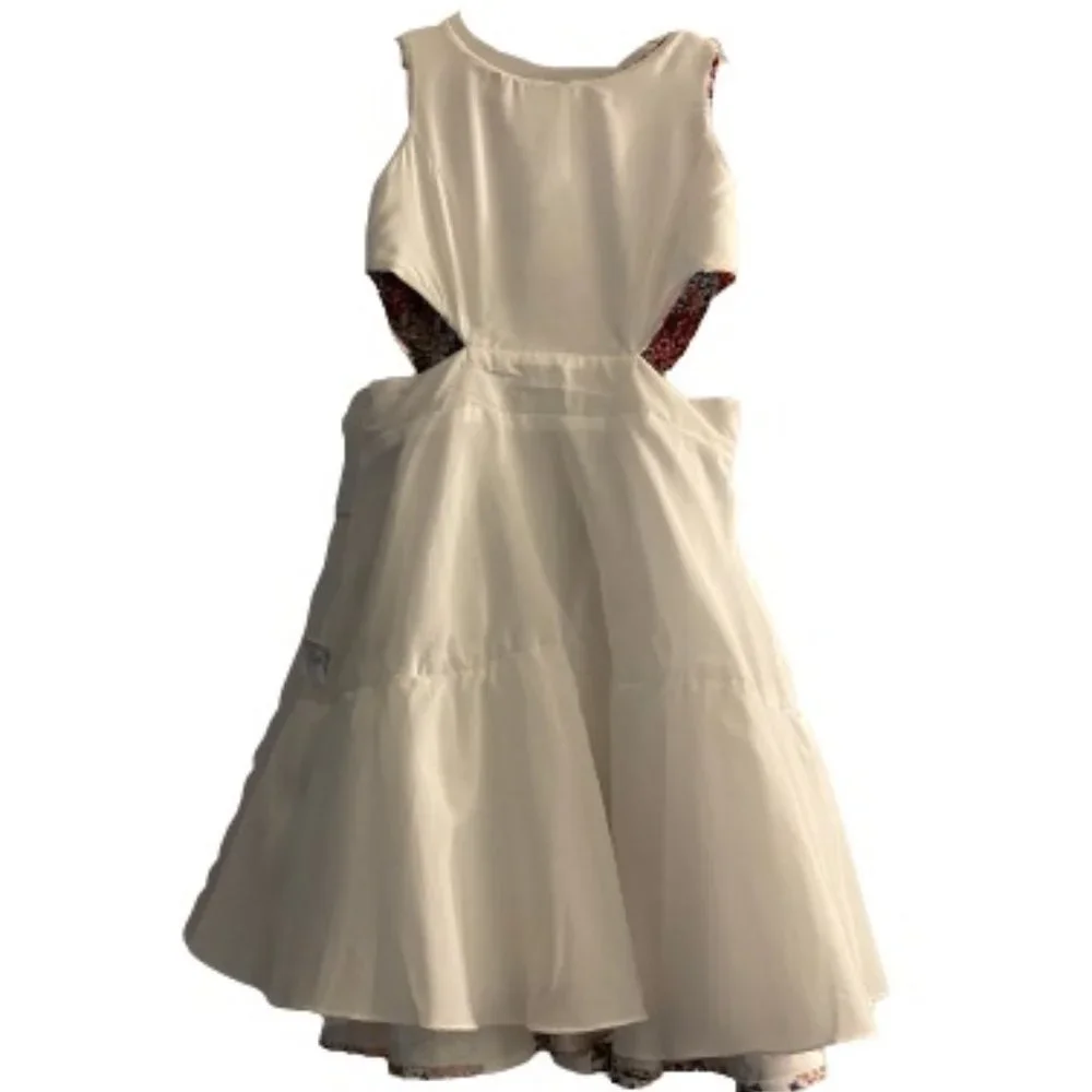 LEXIE BY MON CHERI CUTOUT SIDES LINED CRINOLINE SLIP SZ12 SLEEVELESS DRESS